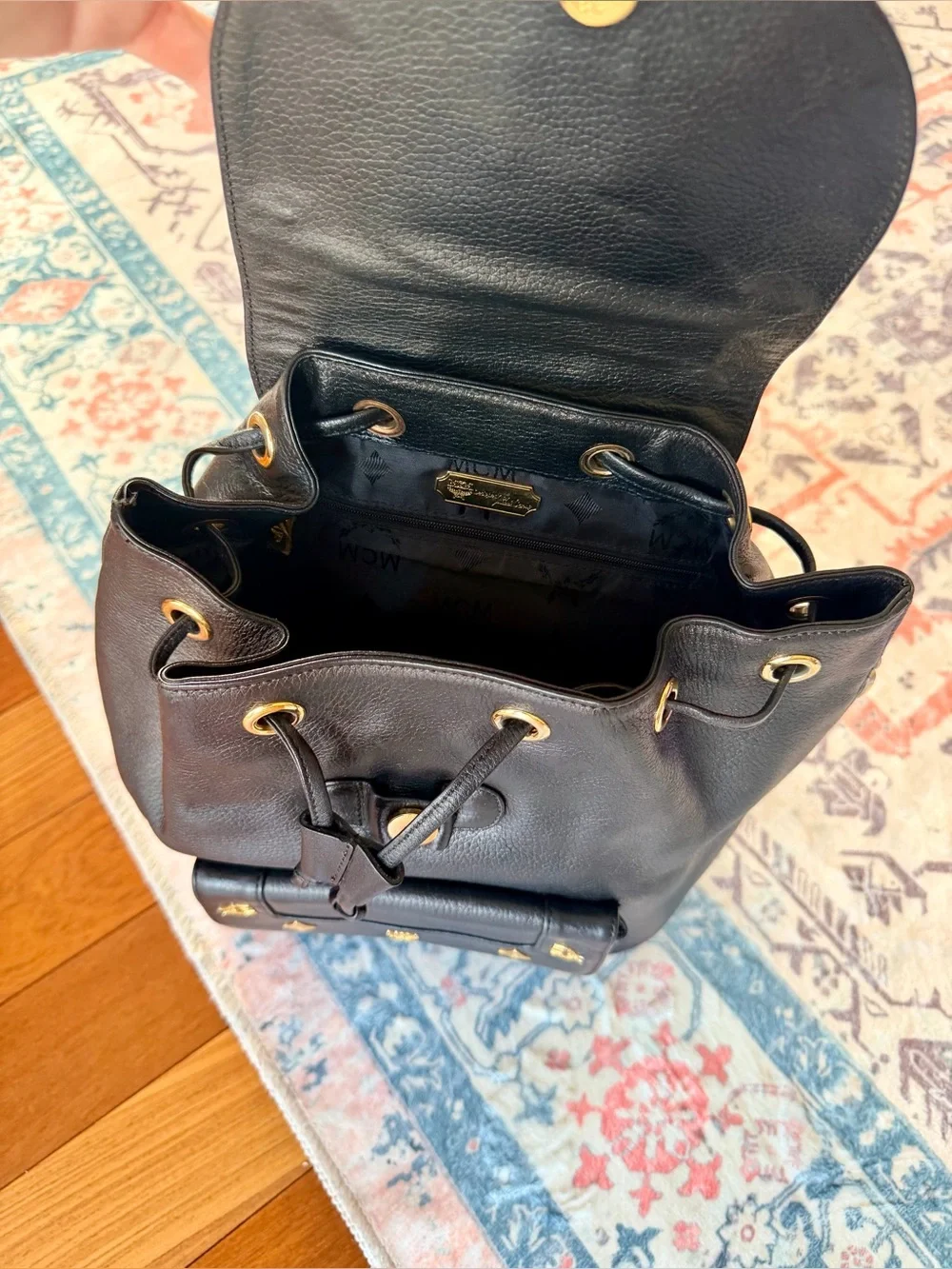 MCM Vintage Black Pebbled Leather Heritage Drawstring Backpack. Michael Cromer
